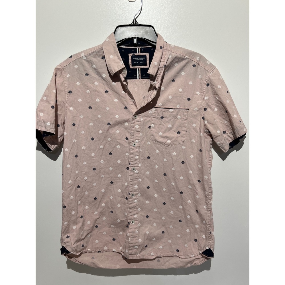 Sunrise Kingdom Mens Pink Medallion Short Sleeve Button Down Shirt SRKI-1285 M
